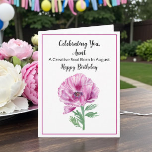 Carte Tante Joyeux Anniversaire Août Coquelicot Violet