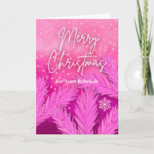 Carte Tante Joyeux Noël en rose avec branches de pin