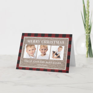 Carte Tante Oncle Noël Rouge Noir Buffalo Carreaux 3 Pho