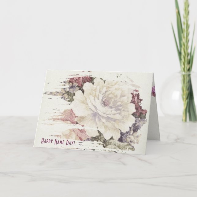 Carte tapisserie rose abstraite de jour de nom encadrant (Devant)