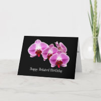 carte tardive d'orchidées de rose d'anniversaire