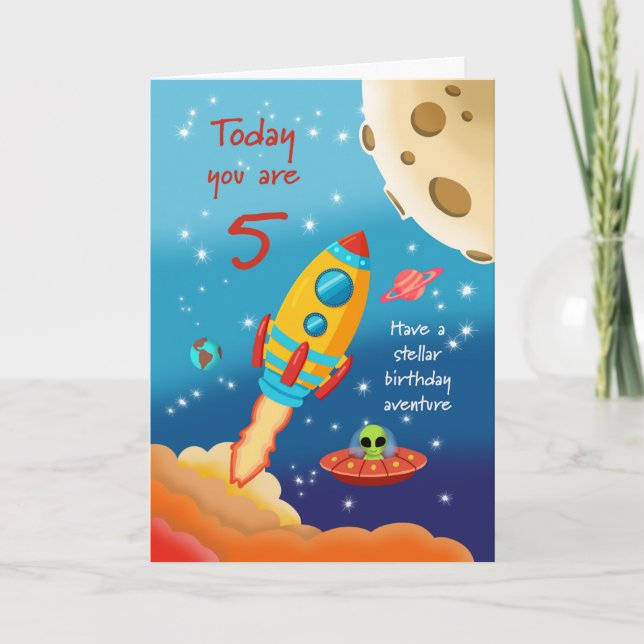Carte Tarjeta 5th Birthday Stellar Adventure Space Rocke (Devant)