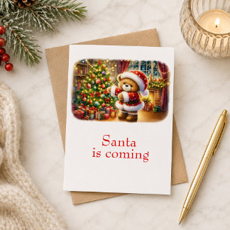 Carte Tarjeta de Navidad con imagen de osito y árbol 