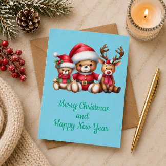 Carte Tarjeta de Navidad con imagen de osito y reno.