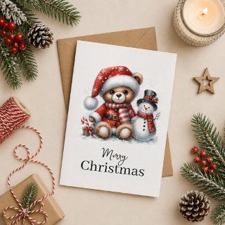 Carte Tarjeta de Navidad: Teddy Bear y Snowman