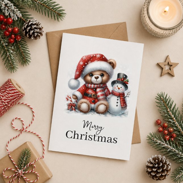 Carte Tarjeta de Navidad: Teddy Bear y Snowman (Créateur téléchargé)