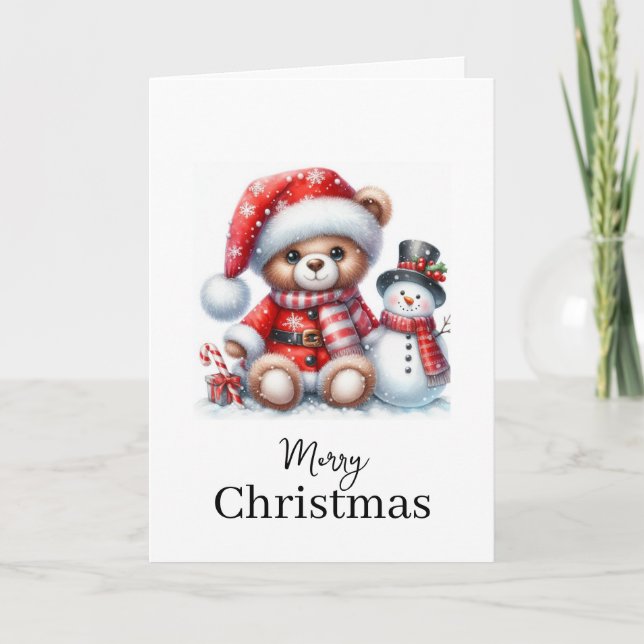 Carte Tarjeta de Navidad: Teddy Bear y Snowman (Devant)