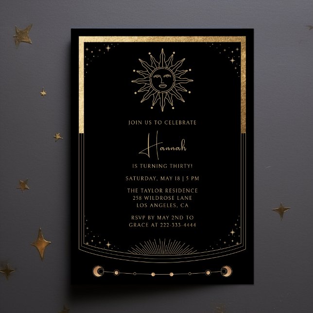 Carte Tarot Black Gold Mystical Birthday Invitatio (Créateur téléchargé)