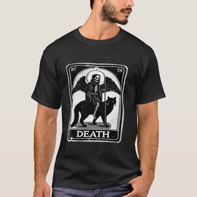 Carte Tarot de la mort avec T-shirt Chat Noir (Devant)