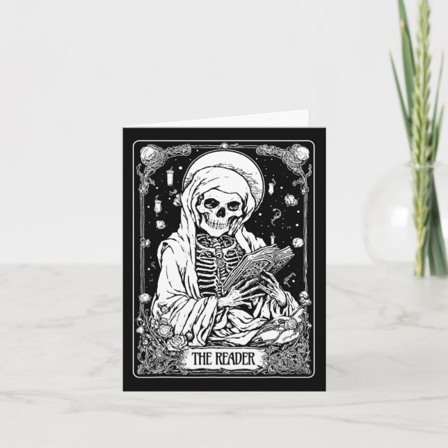 Carte Tarot Reader Skeleton Bookish Halloween S (Devant)