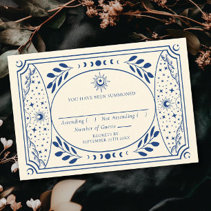 Carte Tarot Vintage bleu Mariage gothique RSVP