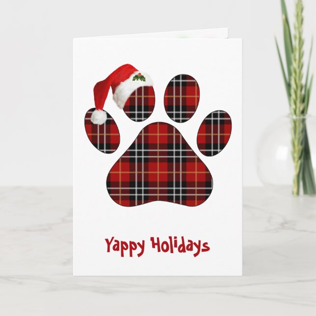 Carte Tartan écossais de Noël Empreinte de patte de chie (Devant)