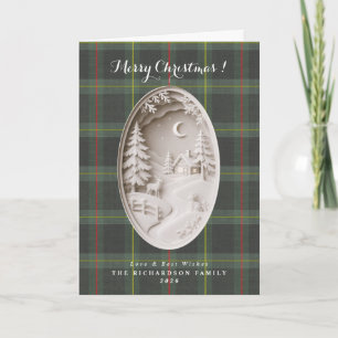 Carte Tartan plaid Moderne Noël en papier découpé 3D