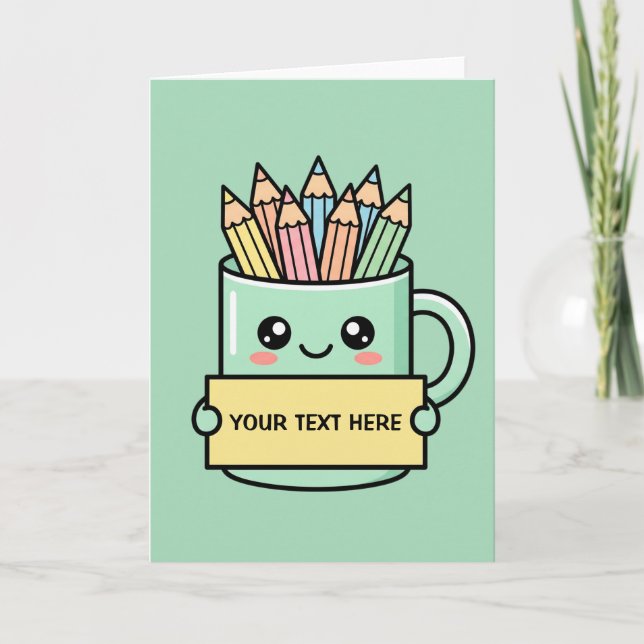 Carte Tasse à café avec pancarte vierge et graphique pas (Devant)