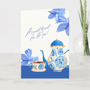 Carte Tasse à thé florale aquarelle bleue