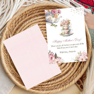 Carte Tasse à thé florale rose élégante pour la fête des