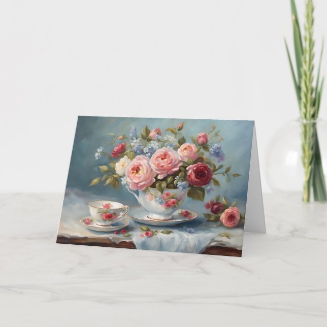 Carte Tasse de thé avec de belles fleurs  (Devant)