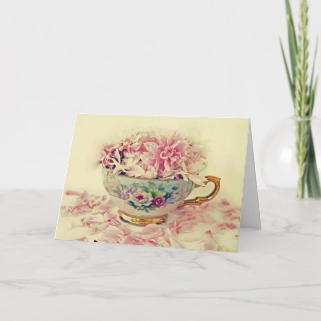 Carte Tasse de thé de jour de mères de fleurs (Devant)