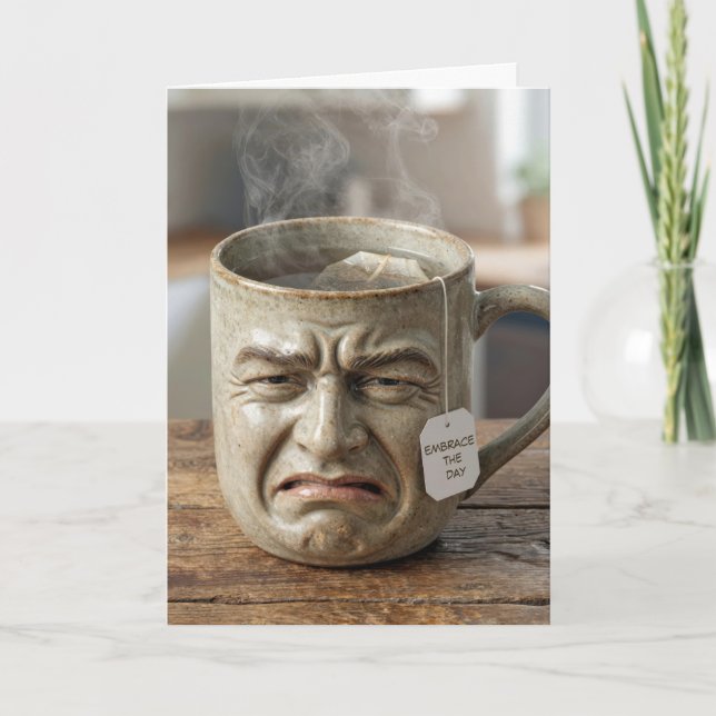 Carte Tasse drôle de visage d'anniversaire avec sachet d (Devant)