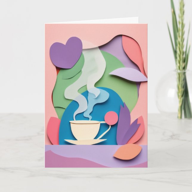Carte Tasse fumante avec cœur (Devant)