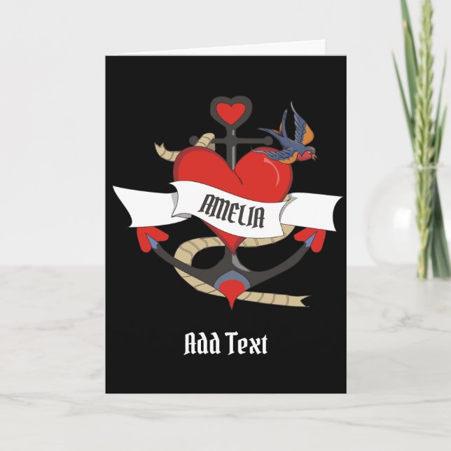 Carte Tatouage cardiaque avec nom customisé. (Devant)