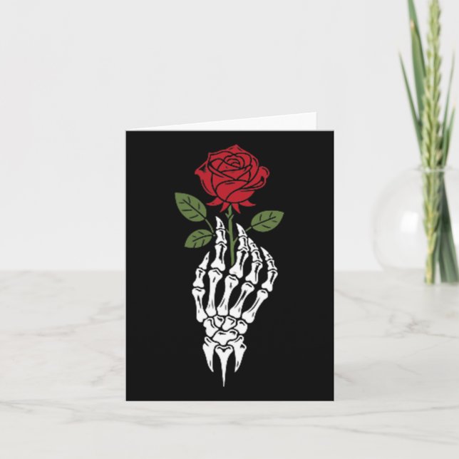Carte Tatouage esthétique Rouge Rose Skeleton Fleur Pour (Devant)