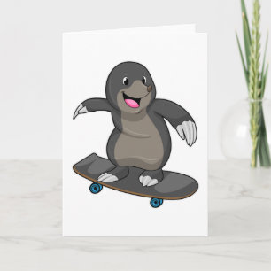 Carte Taupe en patineur avec planche à roulettes