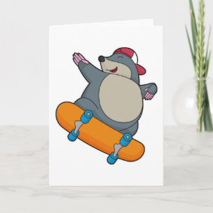 Carte Taupe en patineur avec planche à roulettes