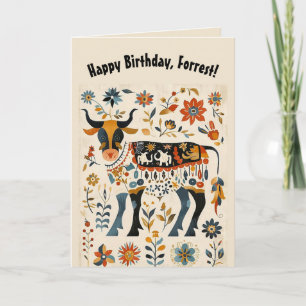 Carte Taureau et fleurs d'art folklorique modifiables