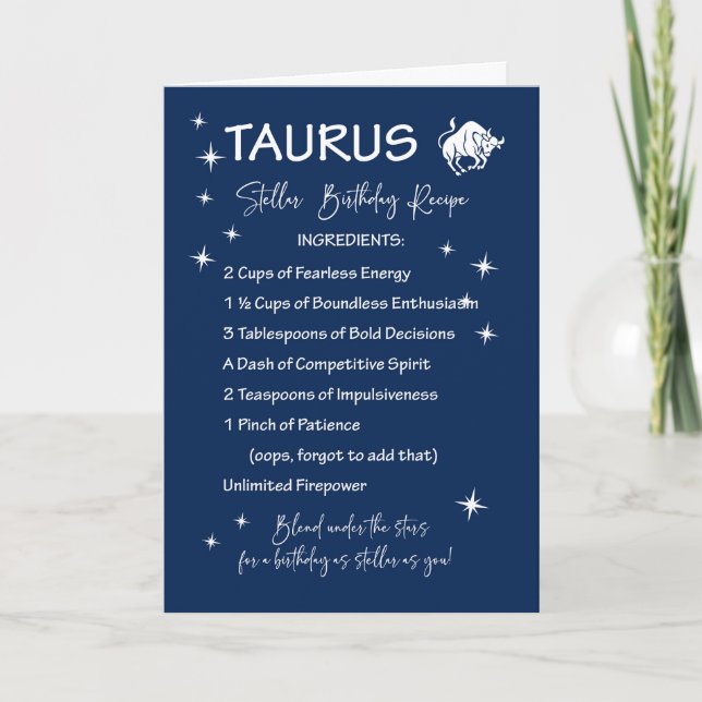 Carte Taurus Zodiac Stellar Recette d'anniversaire (Devant)