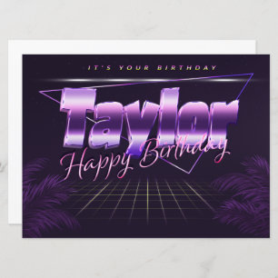 Carte Taylor Nom Prénom lila retro Map Anniversaire