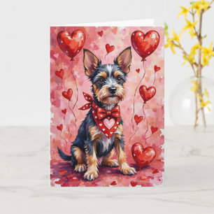 Carte Tchiens Térrier de la Saint-Valentin assis avec de