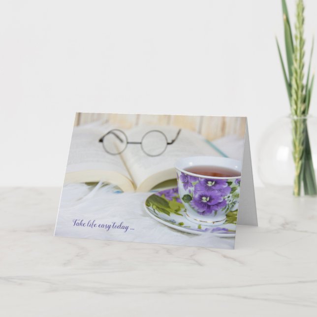 Carte tea cup on fur for birthday (Devant)