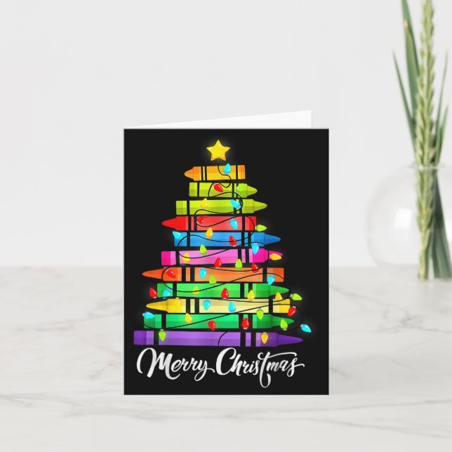 Carte Teacher Crayon Merry Christmas Tree Lights School  (Devant)