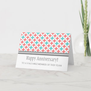 Carte Teal Coral Circles Employee Anniversary Card
