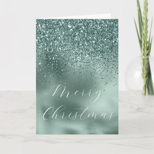 Carte Teal Glam Aqua Vert Pin Glitzy Paillettes (Devant)