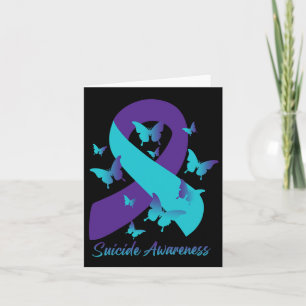 Carte Teal Purple Ribbon Butterflies Suicide