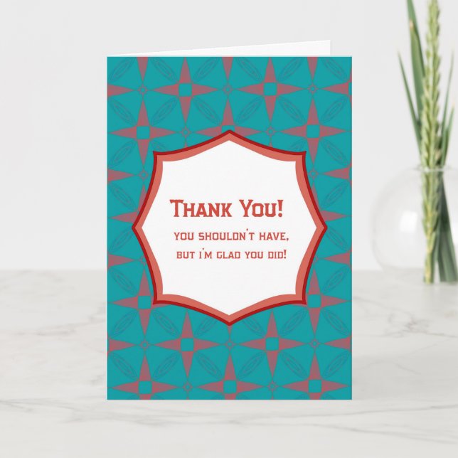 Carte Teal Retro Pattern Thank You Card Funny Gratitude (Devant)