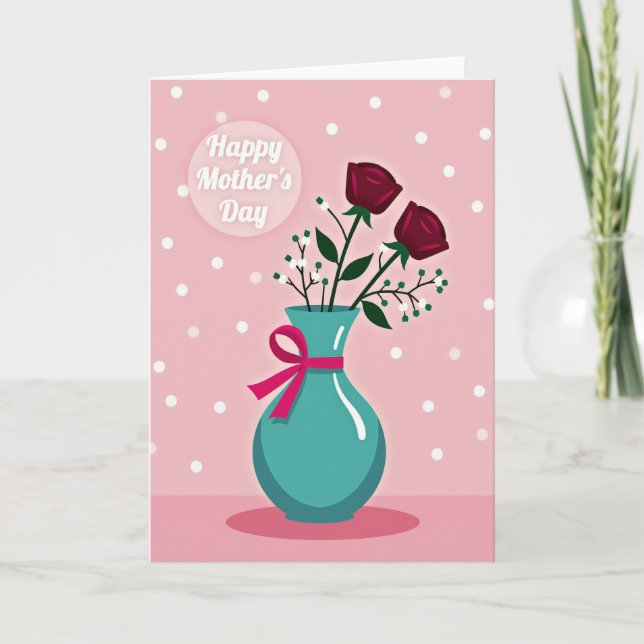 Carte Teal Vase Happy Mothers Day Card (Devant)