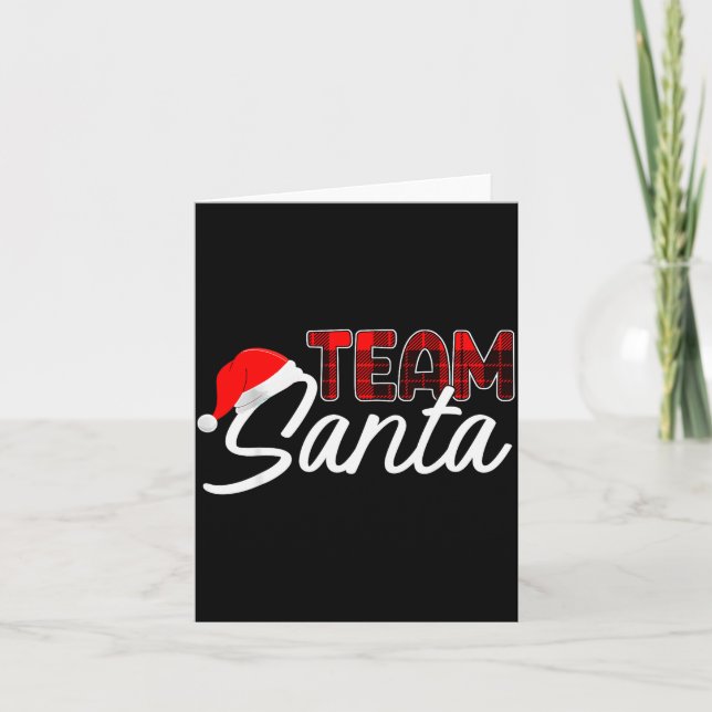 Carte Team Santa Christmas Buffalo Plaid Red Santa Hat P (Devant)