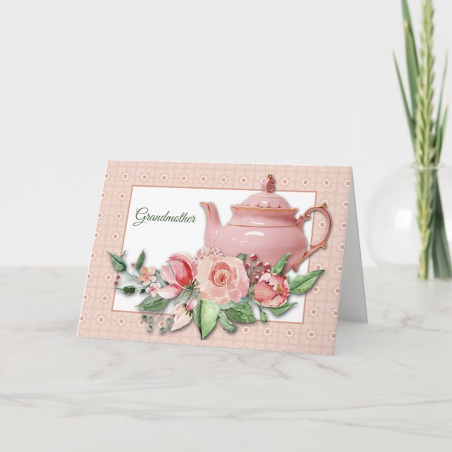 Carte Teapot rose Floral Grand-mère Fête des Mères (Devant)