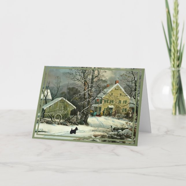 Carte Teckels Écossais Hiver à l'Ancienne (Devant)