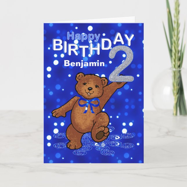 Carte Teddy Bear 2e anniversaire pour garçon (Devant)