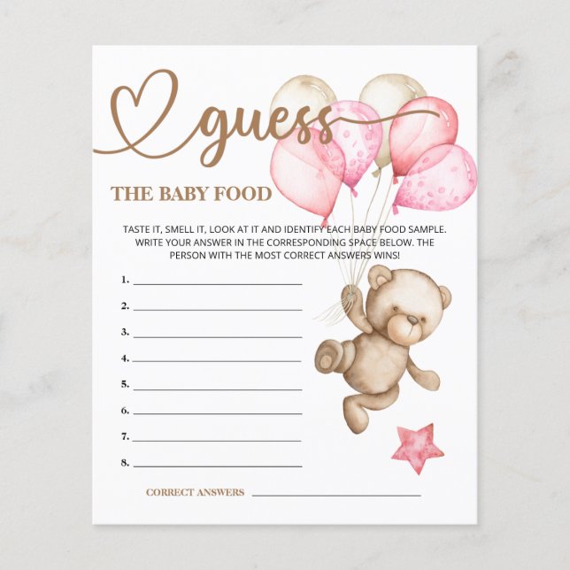 Carte Teddy Bear Baby Bear Devinez la nourriture p (Devant)