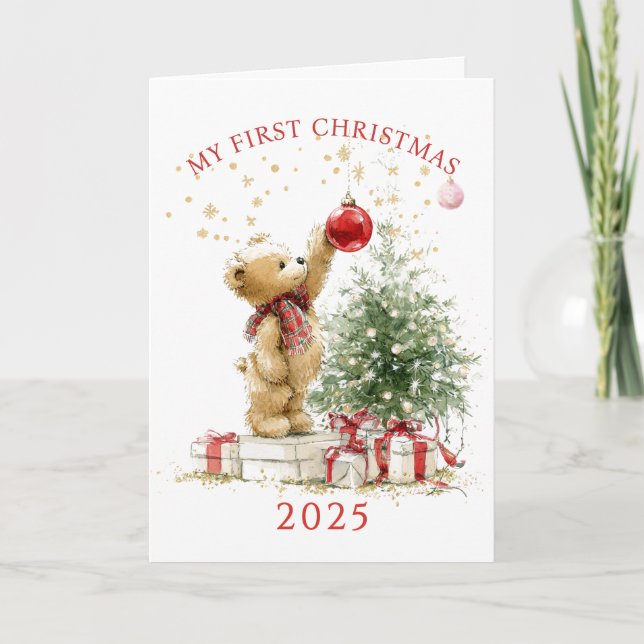 Carte Teddy Bear Baby's First Christmas  Card (Devant)