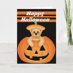 Carte Teddy Bear en Citrouille Happy Halloween Card