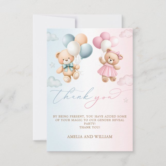 Carte Teddy Bear Gender Reveal Thank You Card (Devant)