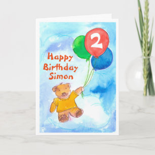 Carte Teddy Bear Happy 2e anniversaire personnalisé