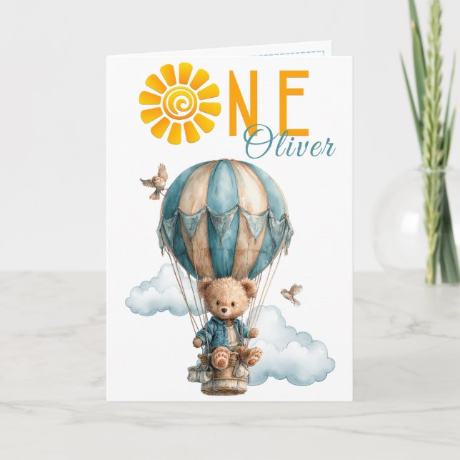Carte Teddy Bear Hot Air Balloon 1st Birthday Card (Devant)