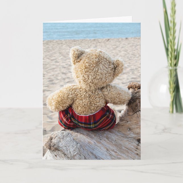 Carte Teddy Bear On Driftwood Thinking of You (Devant)